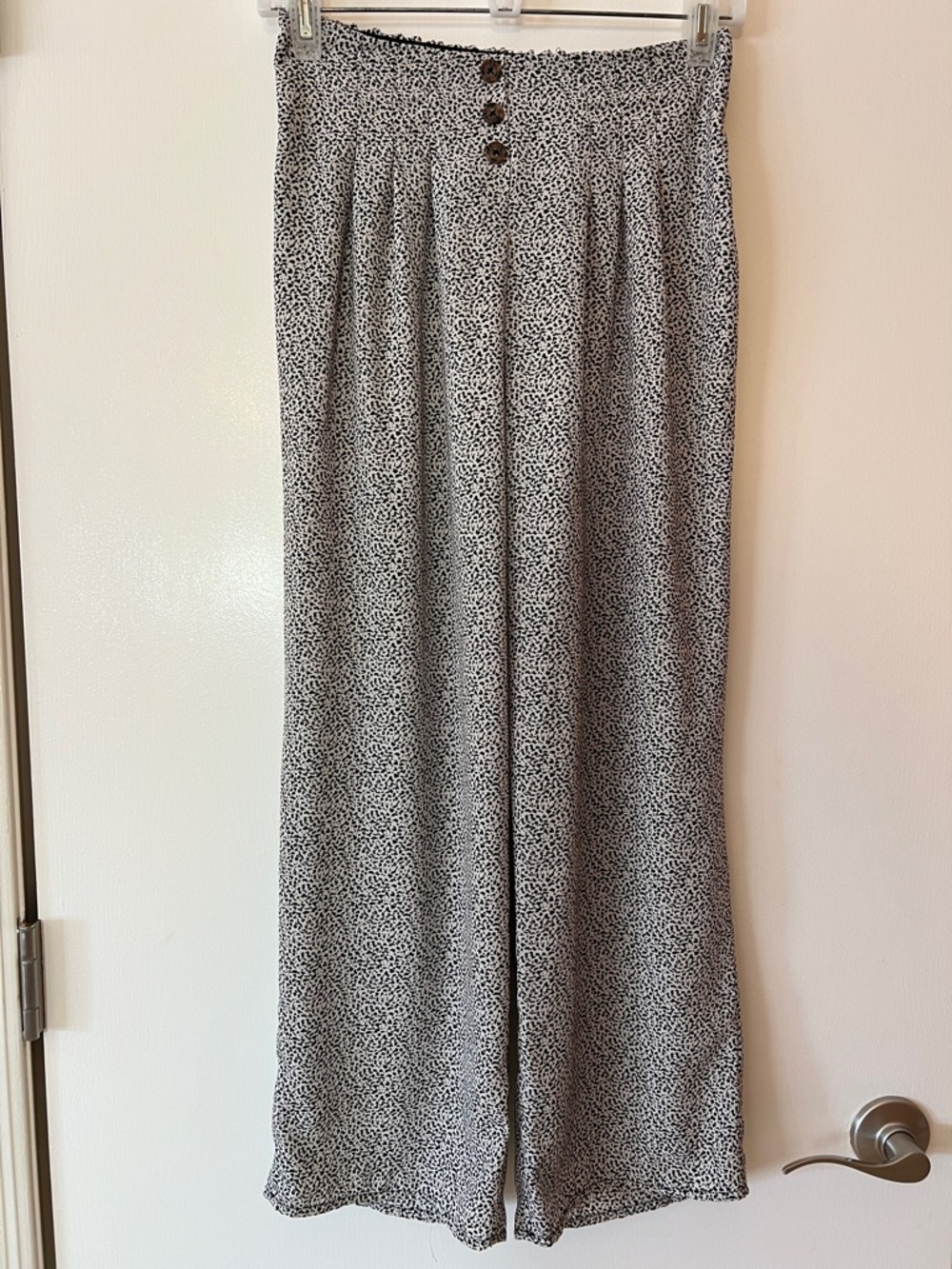 Sienna Sky Black and White Micro Dot Wide Leg Pants with Front Buttons